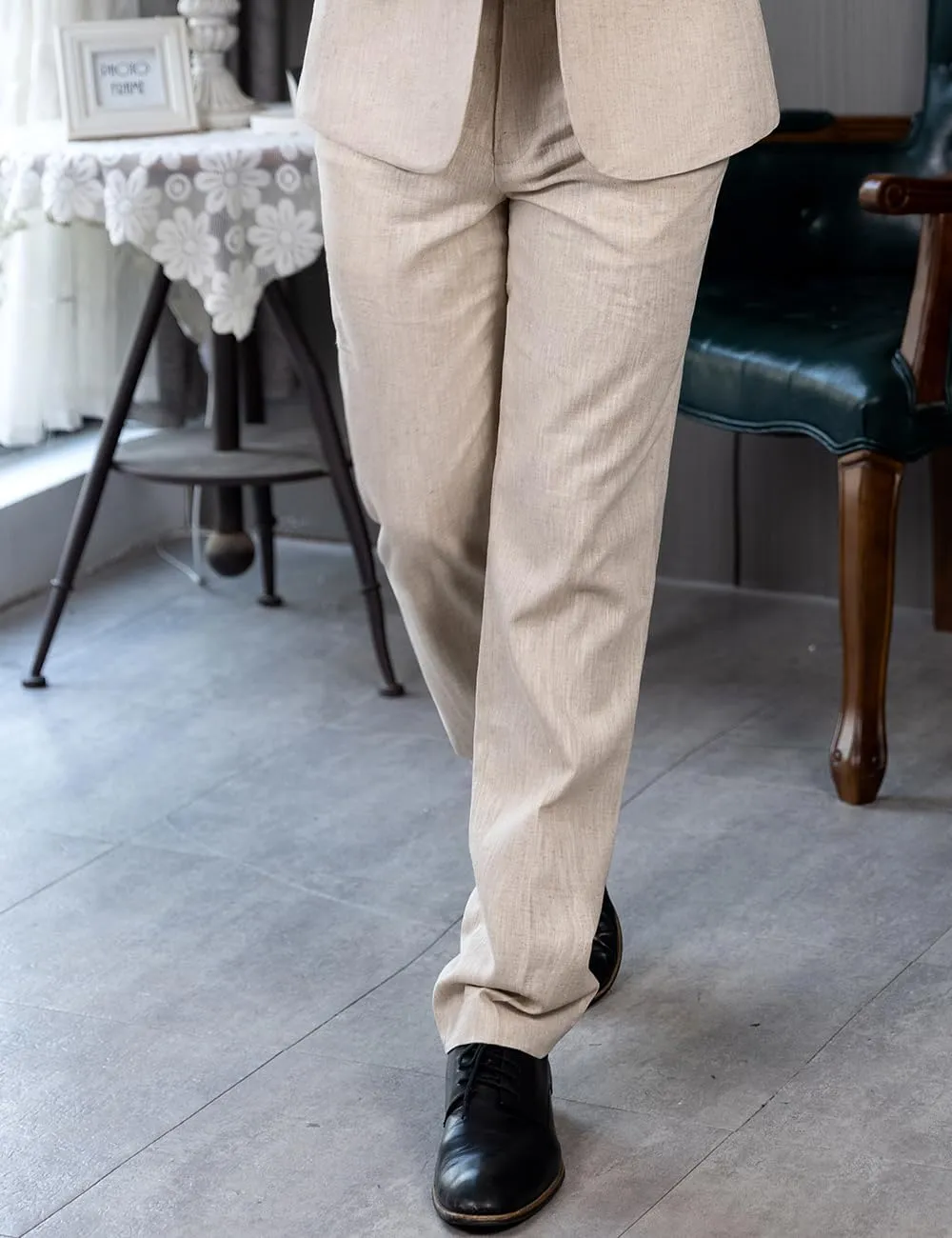 Men's Linen Pants Dress Lightweight Summer Business Linen Long Suit Pants