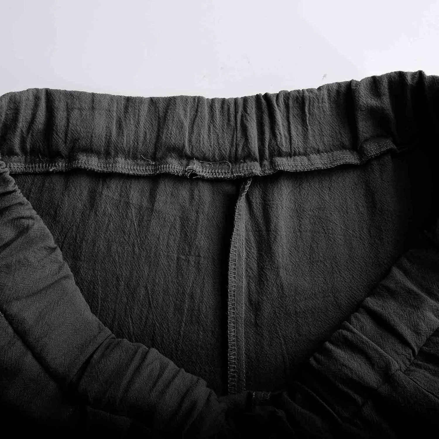 Mens Linen Wide Leg Pants Casual Drawstring Summer Beach Pants Elastic Waist Lounge Trousers with Pockets