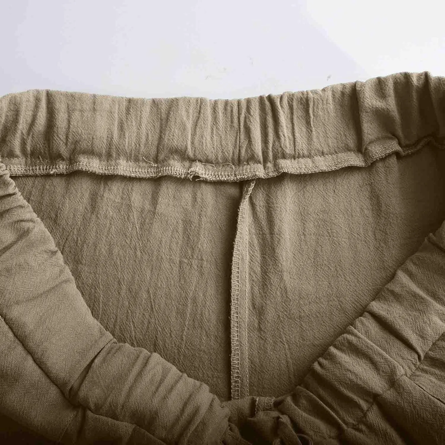 Mens Linen Wide Leg Pants Casual Drawstring Summer Beach Pants Elastic Waist Lounge Trousers with Pockets