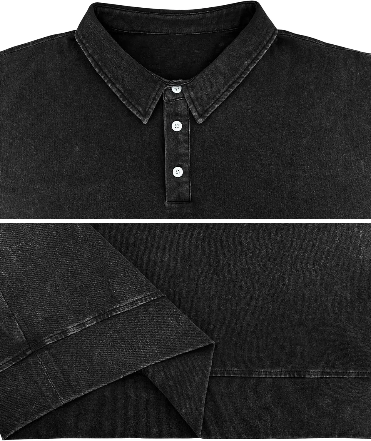 Men's Long Sleeve Polo Shirts Distressed Washed Cotton T-Shirt Lightweight Casual Button Collared Shirt Top