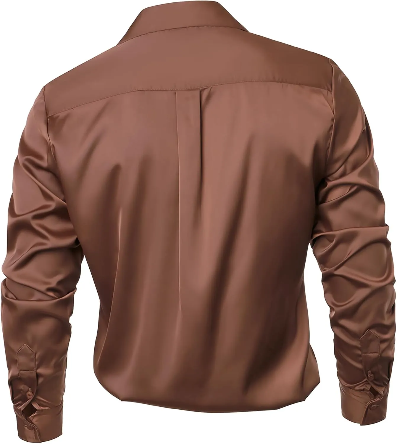 Mens Luxury Satin Silk Dress Shirts Wrinkle Free Casual Button Down Long Sleeve Shirt Prom Wedding Shirt