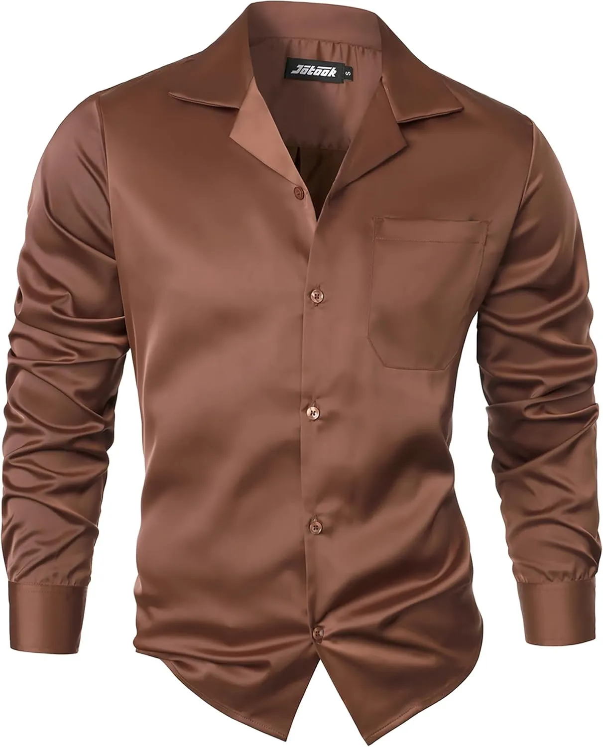 Mens Luxury Satin Silk Dress Shirts Wrinkle Free Casual Button Down Long Sleeve Shirt Prom Wedding Shirt