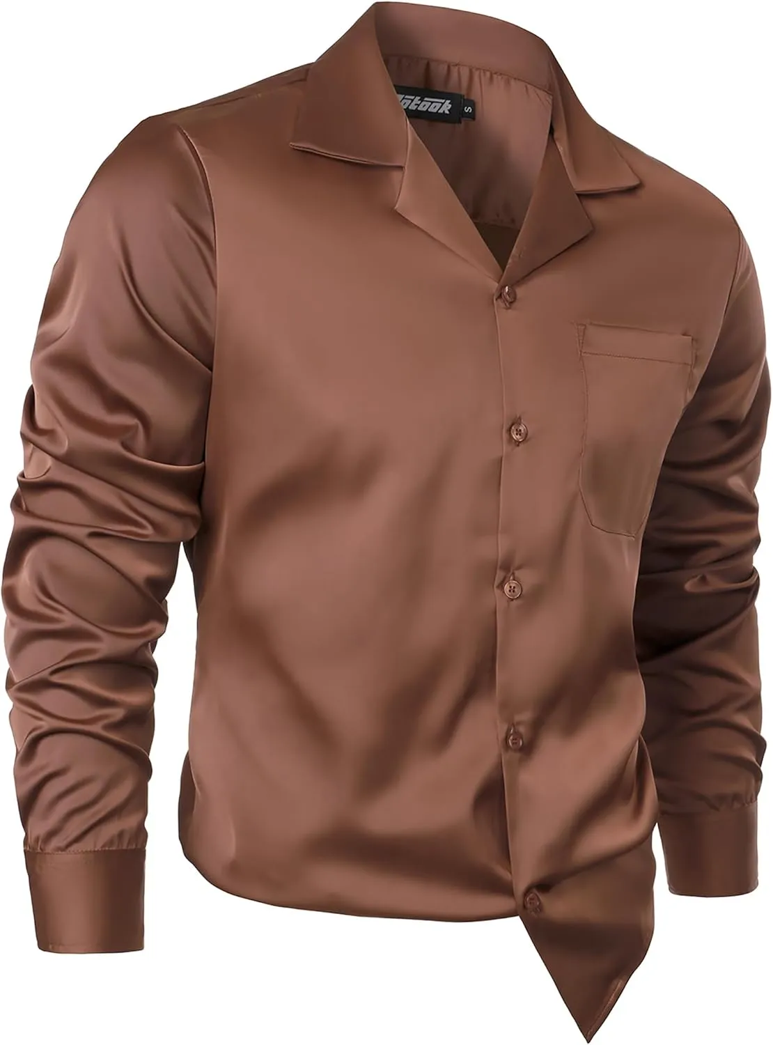 Mens Luxury Satin Silk Dress Shirts Wrinkle Free Casual Button Down Long Sleeve Shirt Prom Wedding Shirt