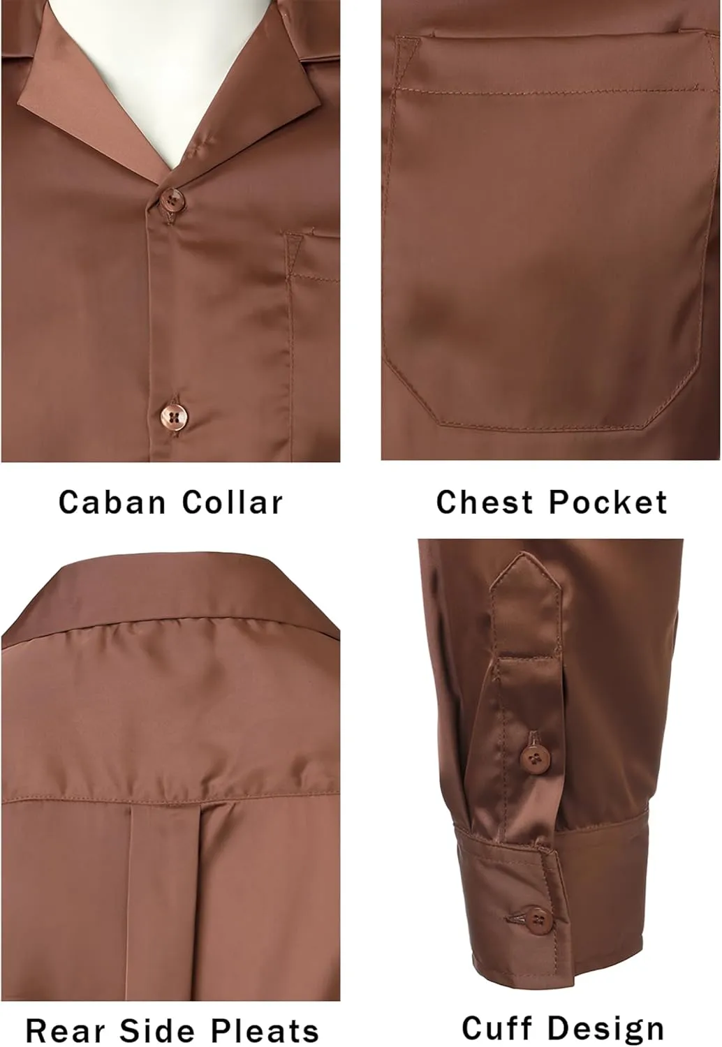 Mens Luxury Satin Silk Dress Shirts Wrinkle Free Casual Button Down Long Sleeve Shirt Prom Wedding Shirt