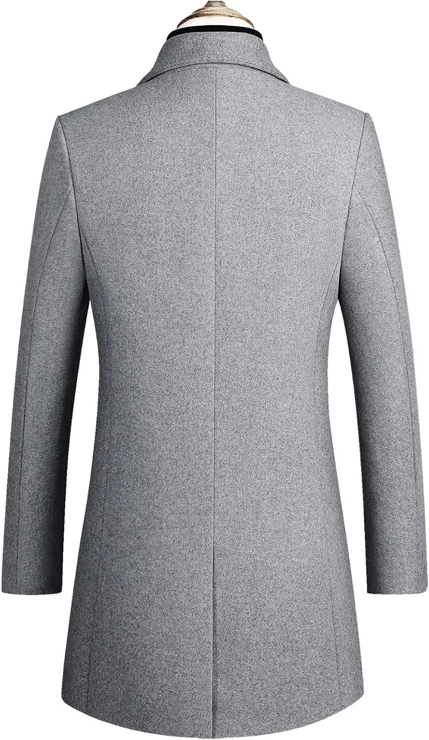 Mens Mid Length Trench Coat Big and Tall Wool Trench Coat Zip Up Pea Coat Slim Fit Lapel Jacket with Pockets