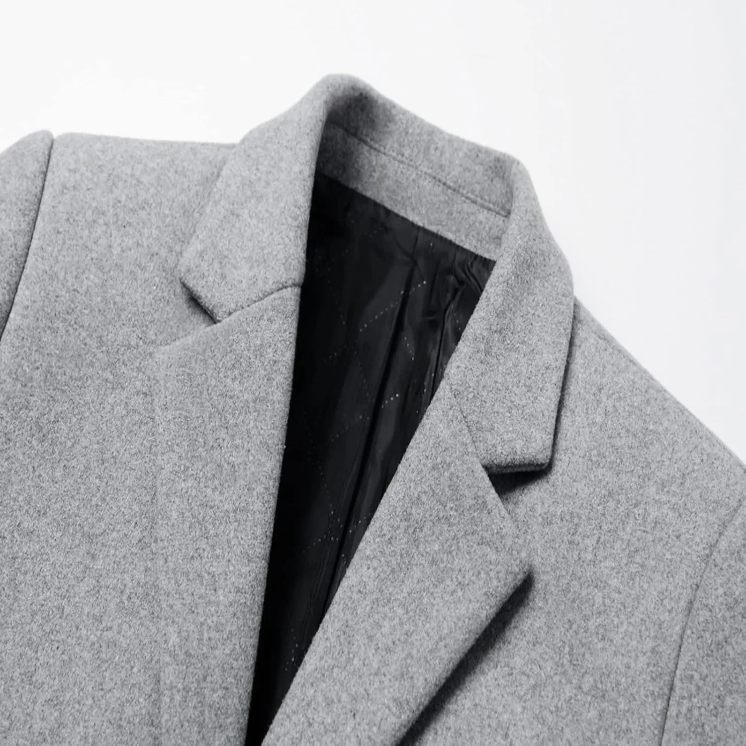 Mens Mid Length Trench Coat Big and Tall Wool Trench Coat Zip Up Pea Coat Slim Fit Lapel Jacket with Pockets