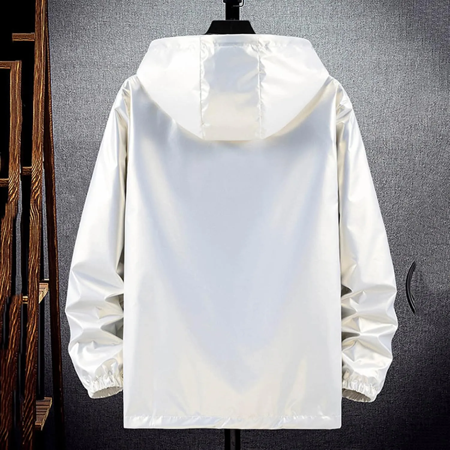 Men's Reflective Trench Jacket Windbreaker Jackets with Hood Lightweight Loose Fit Long Rain Coats Outdoor Jackets