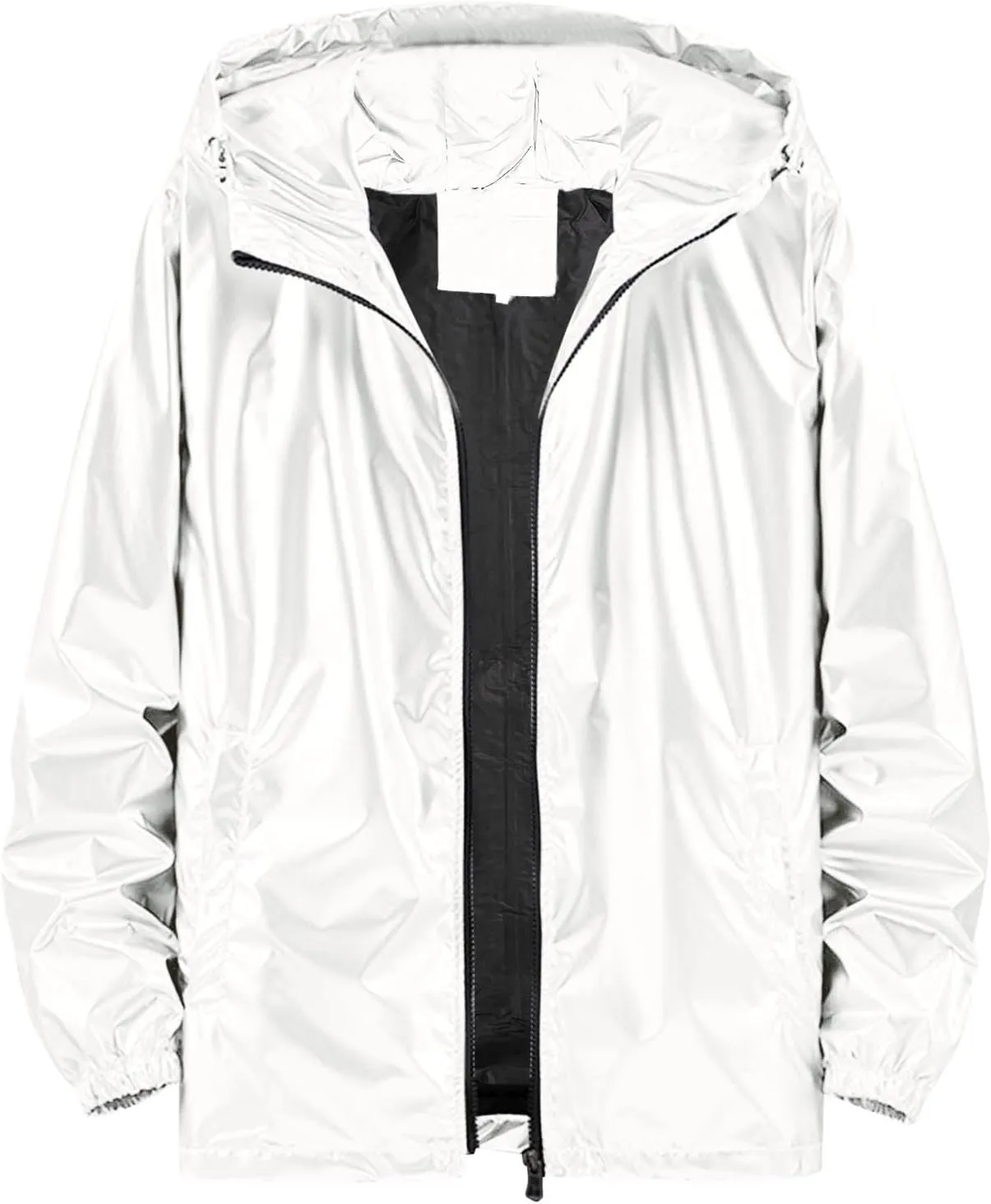 Men's Reflective Trench Jacket Windbreaker Jackets with Hood Lightweight Loose Fit Long Rain Coats Outdoor Jackets