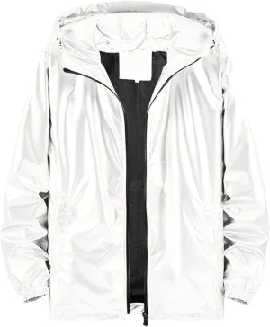 Men's Reflective Trench Jacket Windbreaker Jackets with Hood Lightweight Loose Fit Long Rain Coats Outdoor Jackets
