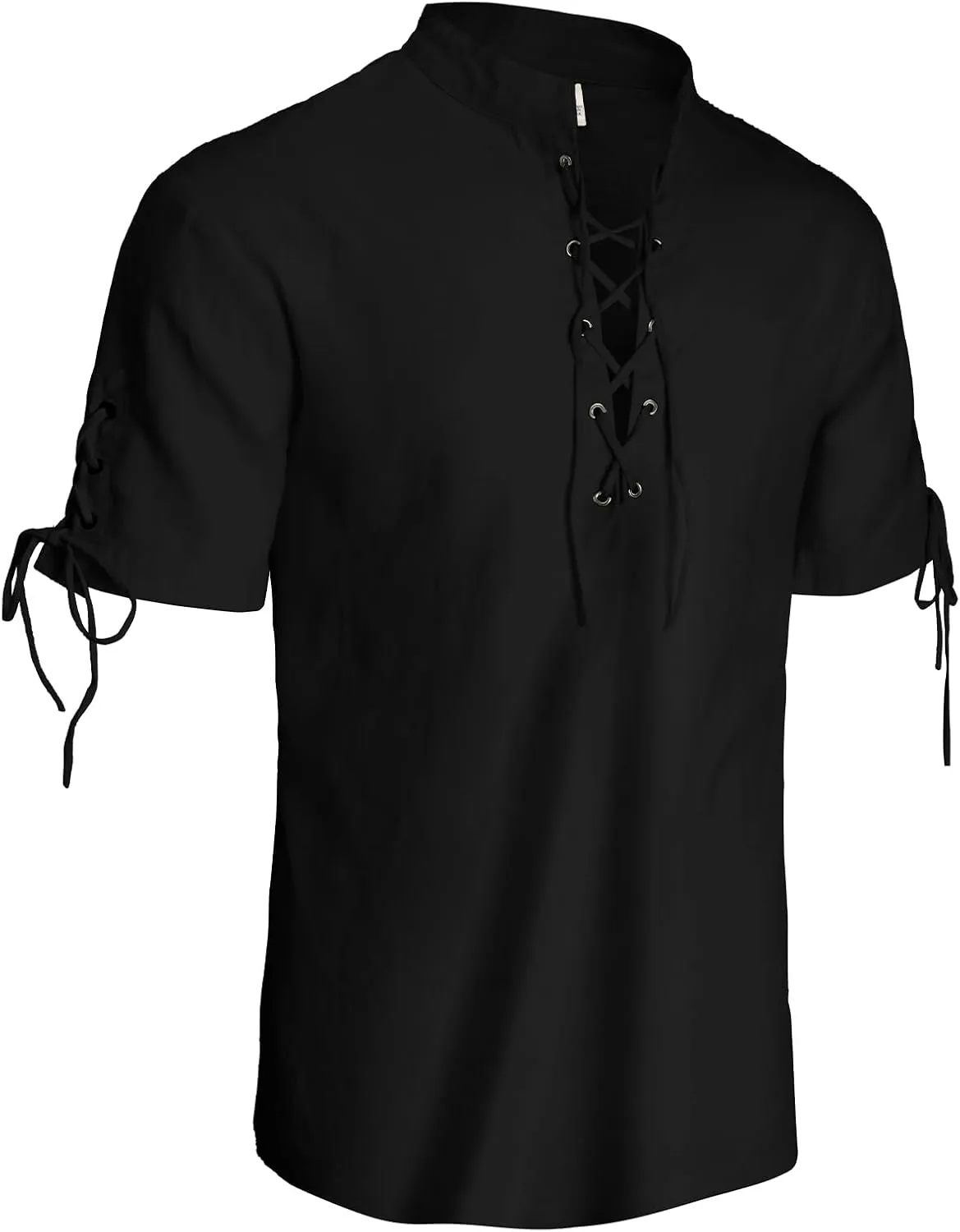 Mens Renaissance Shirt Pirate Medieval Viking Steampunk Top Lace Up V Neck Linen Short Sleeve Halloween Costume
