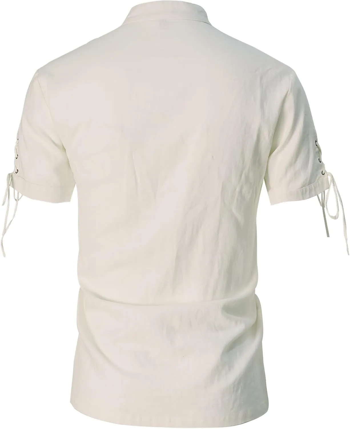 Mens Renaissance Shirt Pirate Medieval Viking Steampunk Top Lace Up V Neck Linen Short Sleeve Halloween Costume