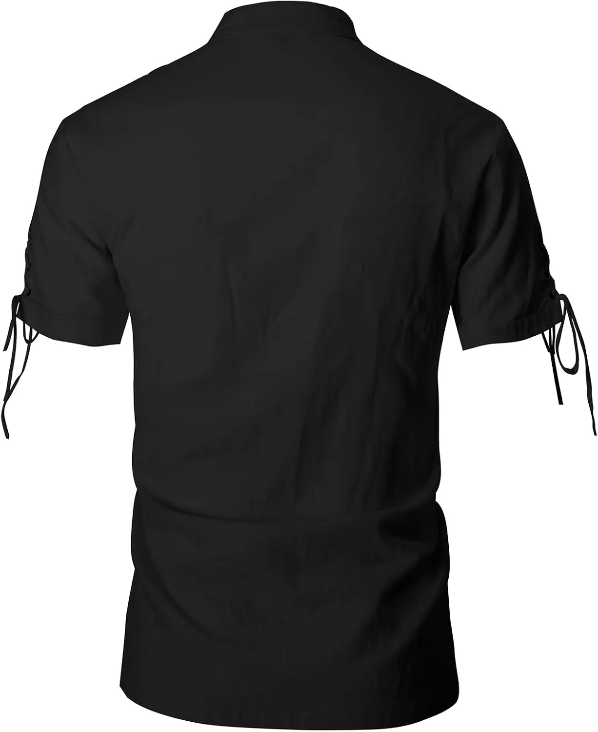 Mens Renaissance Shirt Pirate Medieval Viking Steampunk Top Lace Up V Neck Linen Short Sleeve Halloween Costume