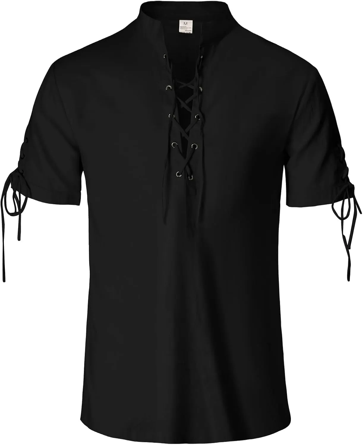 Mens Renaissance Shirt Pirate Medieval Viking Steampunk Top Lace Up V Neck Linen Short Sleeve Halloween Costume