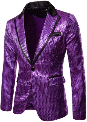 Mens Sequin Blazer Jacket Slim Fit One Button Tuxedo Sparkly Lapel Dress Jacket Party Prom Dinner Wedding Tuxedo Coat
