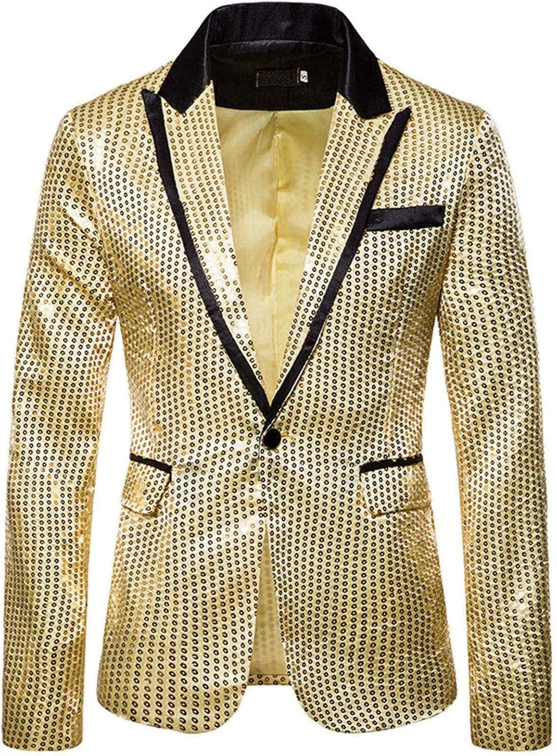Mens Sequin Blazer Jacket Slim Fit One Button Tuxedo Sparkly Lapel Dress Jacket Party Prom Dinner Wedding Tuxedo Coat
