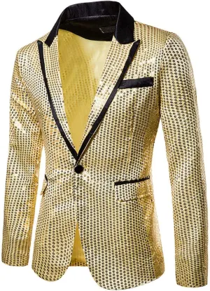 Mens Sequin Blazer Jacket Slim Fit One Button Tuxedo Sparkly Lapel Dress Jacket Party Prom Dinner Wedding Tuxedo Coat