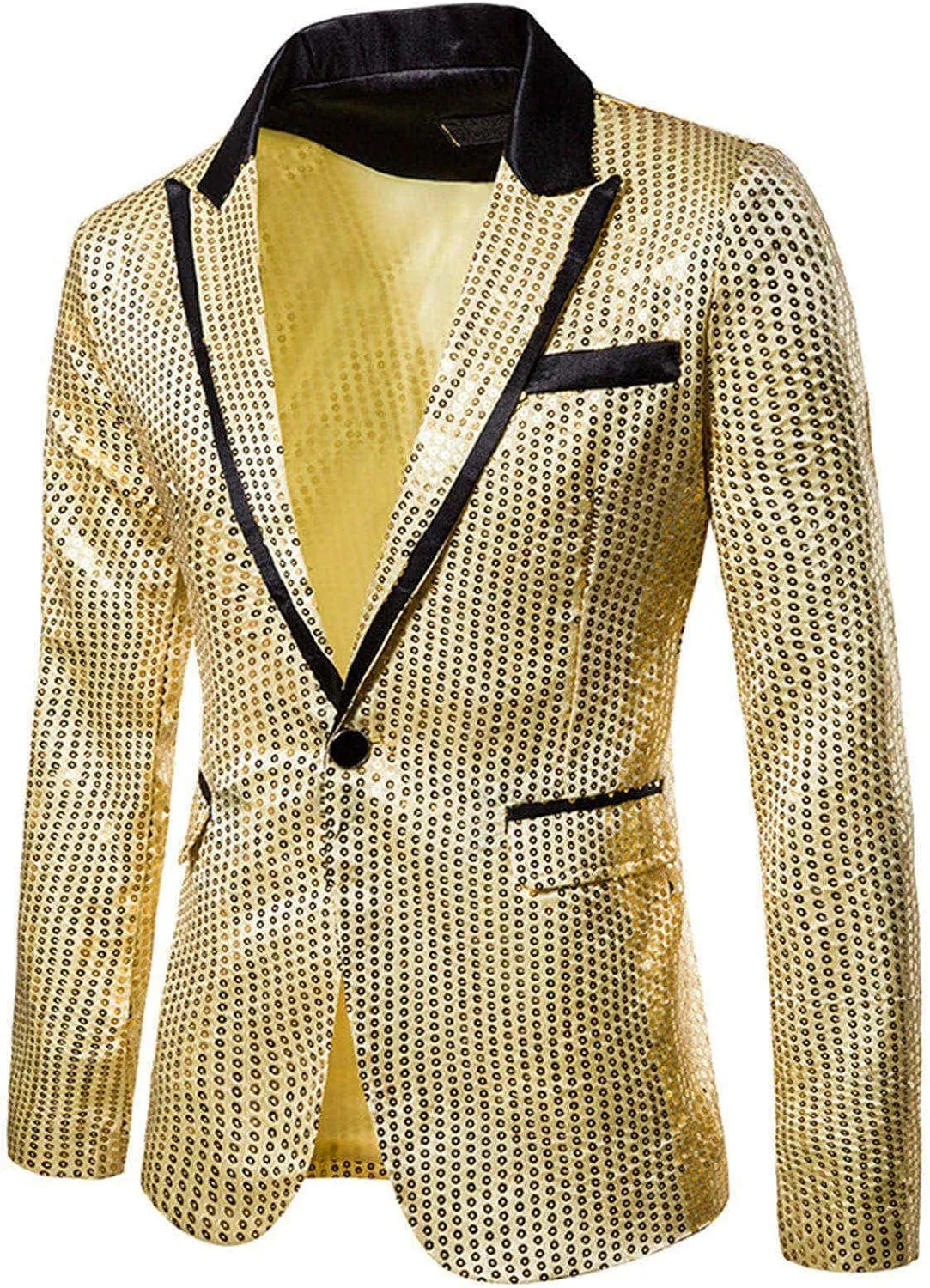 Mens Sequin Blazer Jacket Slim Fit One Button Tuxedo Sparkly Lapel Dress Jacket Party Prom Dinner Wedding Tuxedo Coat