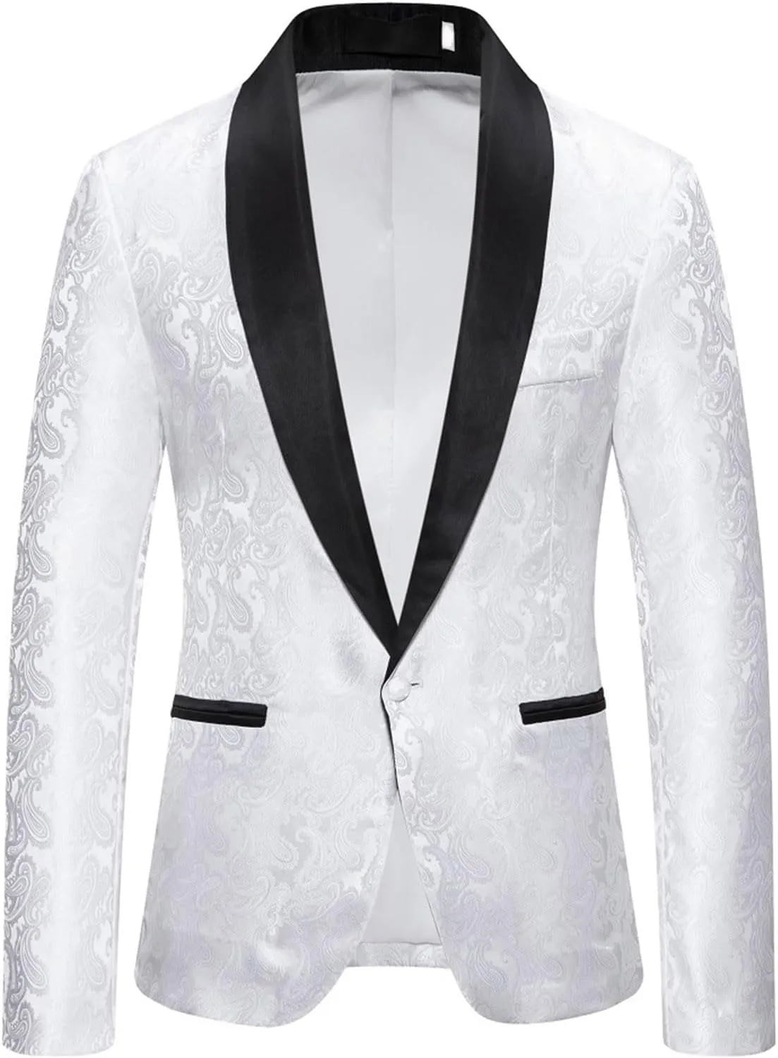 Men's Shiny Sequins Blazer Floral Suit Jacket Slim Fit Shawl Neck Stylish Tuxedo for Party, Wedding, Banquet, Prom
