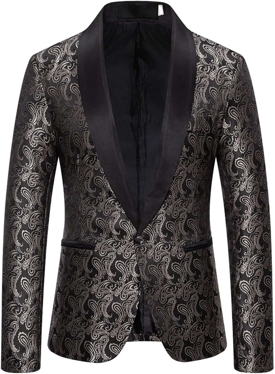 Men's Shiny Sequins Blazer Floral Suit Jacket Slim Fit Shawl Neck Stylish Tuxedo for Party, Wedding, Banquet, Prom