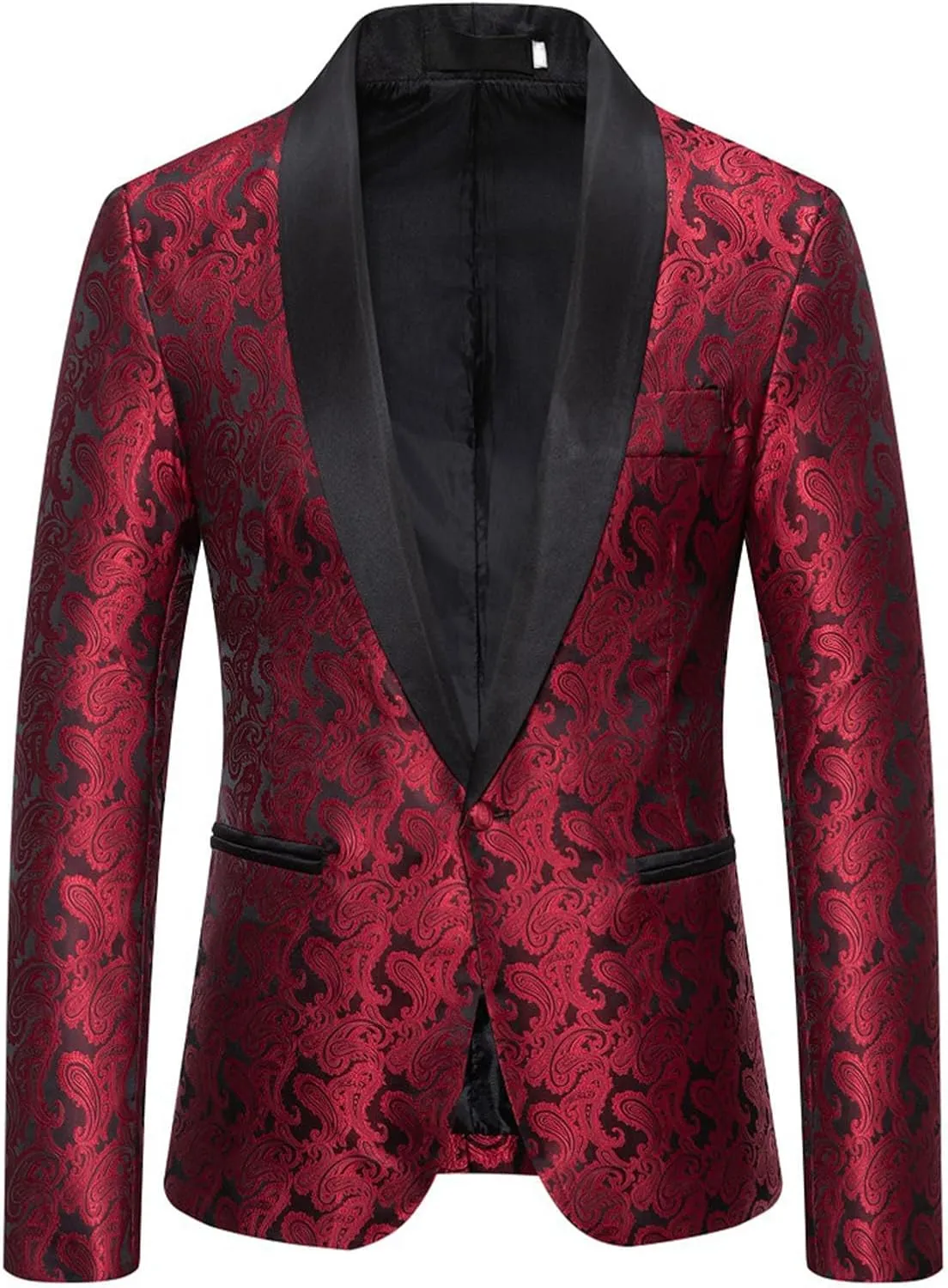 Men's Shiny Sequins Blazer Floral Suit Jacket Slim Fit Shawl Neck Stylish Tuxedo for Party, Wedding, Banquet, Prom