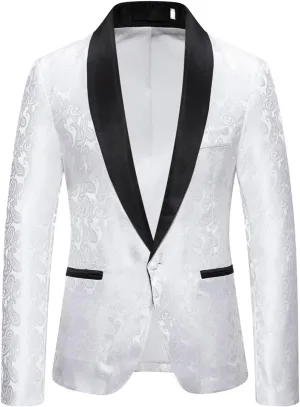 Men's Shiny Sequins Blazer Floral Suit Jacket Slim Fit Shawl Neck Stylish Tuxedo for Party, Wedding, Banquet, Prom