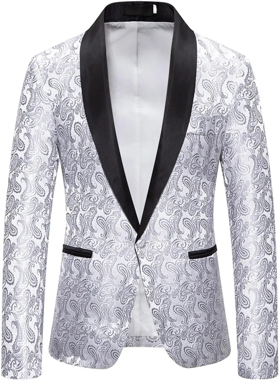 Men's Shiny Sequins Blazer Floral Suit Jacket Slim Fit Shawl Neck Stylish Tuxedo for Party, Wedding, Banquet, Prom