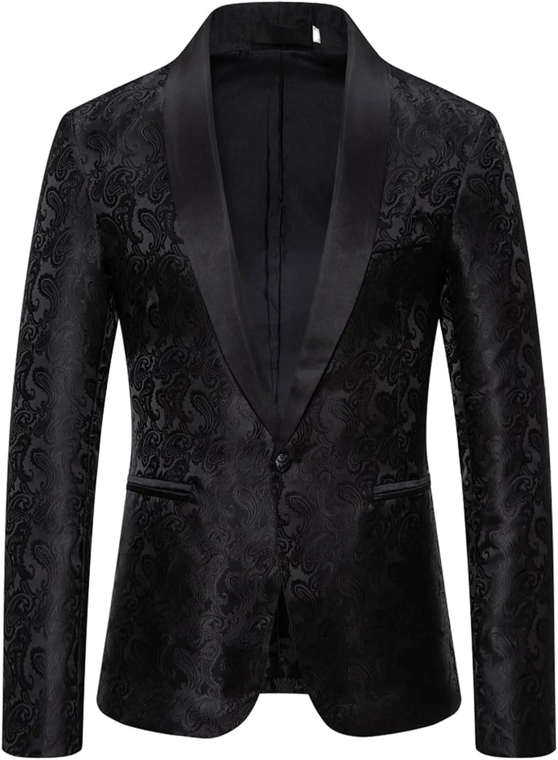 Men's Shiny Sequins Blazer Floral Suit Jacket Slim Fit Shawl Neck Stylish Tuxedo for Party, Wedding, Banquet, Prom