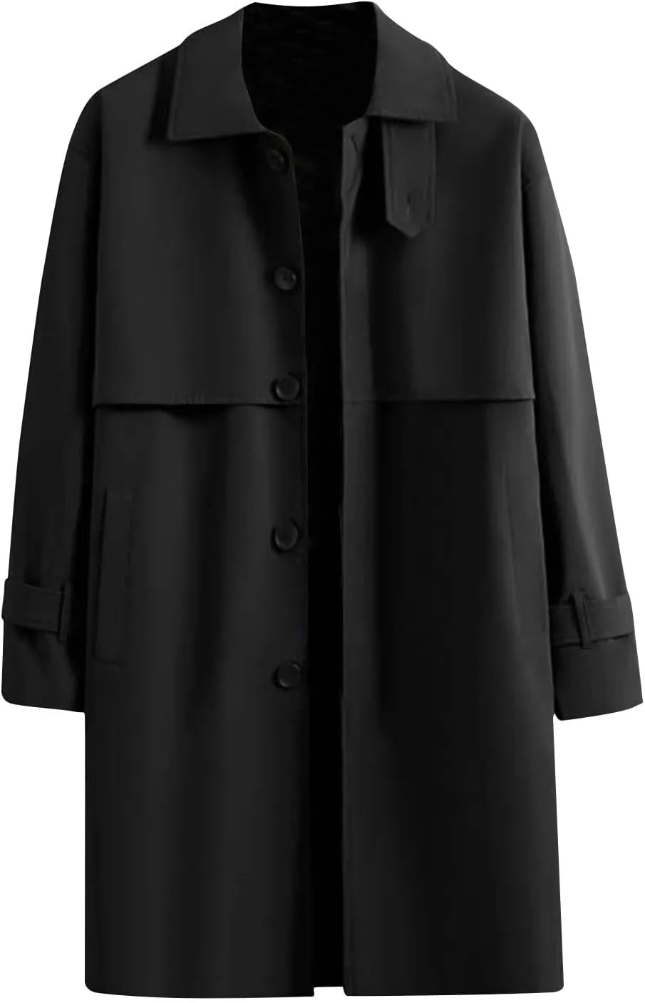 Mens Single Breasted Fashion Windbreaker Casual Lightweight Lapel Long Trench Coats Winter Outddor Warm Overcoat