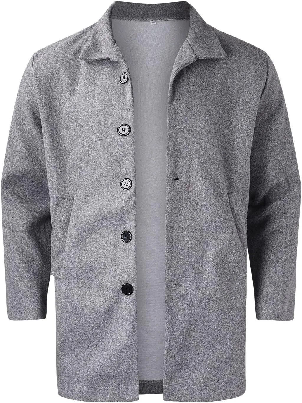 Mens Single Breasted Trench Coat Winter Wool Blend Pea Coat Oversized Warm Lapel Work Business Jacket Outerwear Coats