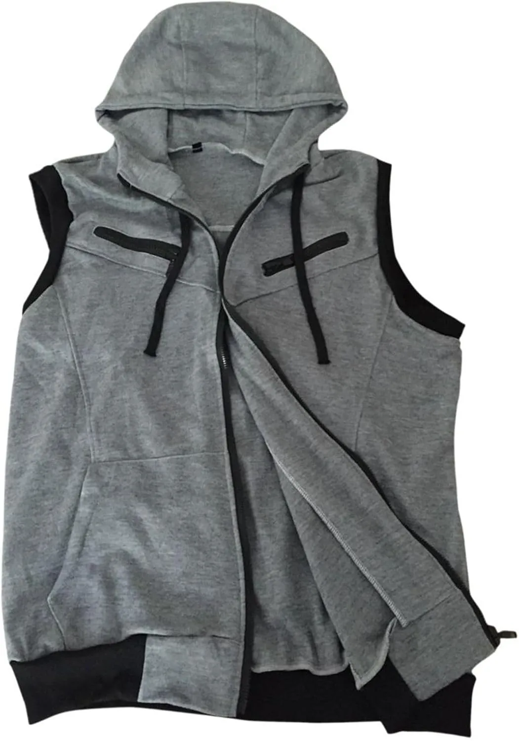 Men's Sleeveless Hoodie Vest Workout Tank Top Hooded Fitted Fall Zip Up Slimming Spring