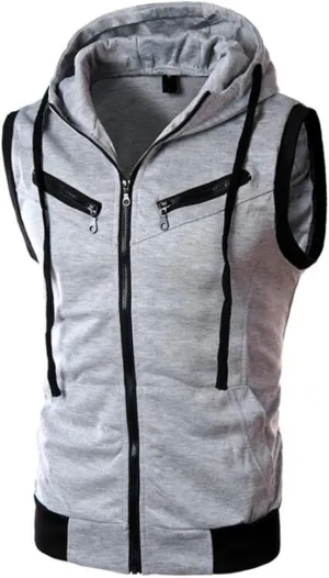 Men's Sleeveless Hoodie Vest Workout Tank Top Hooded Fitted Fall Zip Up Slimming Spring