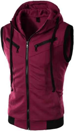 Men's Sleeveless Hoodie Vest Workout Tank Top Hooded Fitted Fall Zip Up Slimming Spring