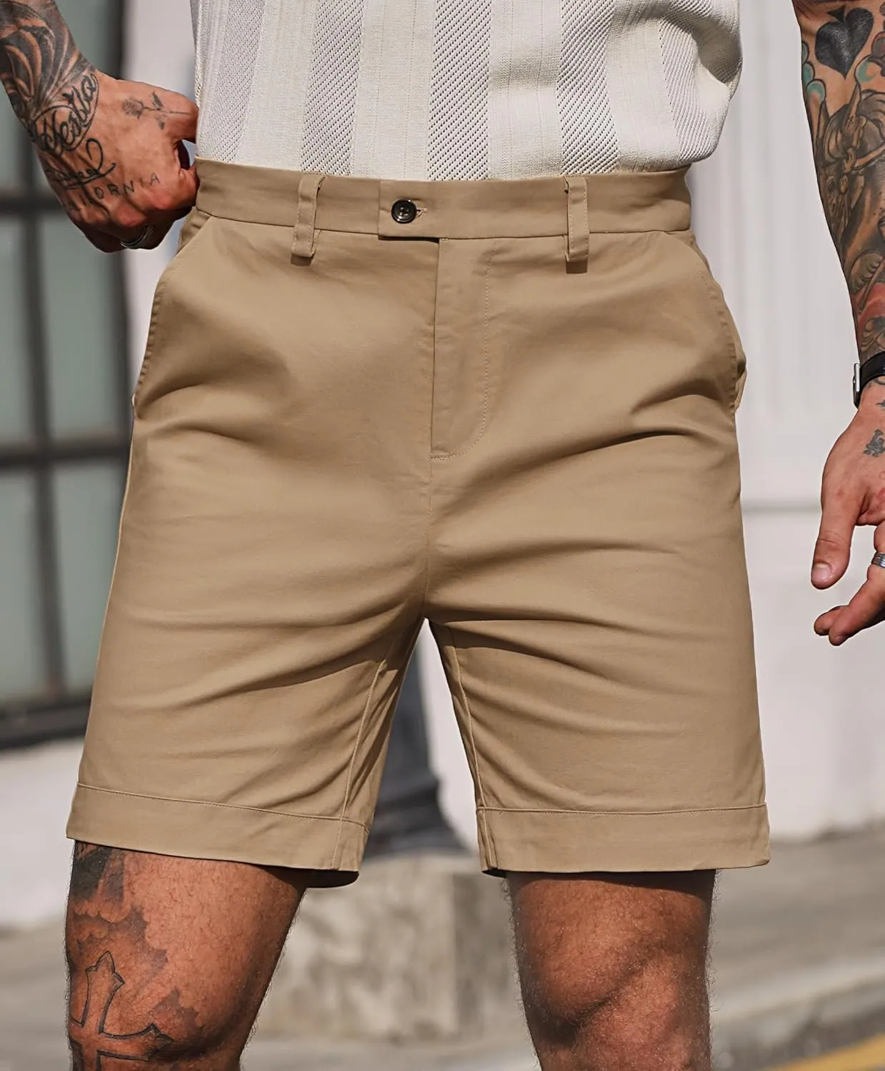 Mens Slim Fit Shorts 6 Inch Cotton Casual Chino with Pocket Vacation Summer Short Pants (S-XXL)