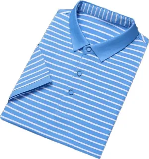 Men's Striped Cotton T-Shirt Business Casual Polo Shirt Short Sleeved Breathable Quick-Dry Tee Tops
