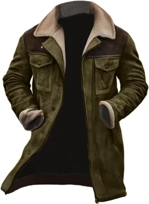 Men's Thicken Suede Jacket Handsome Retro Suede Jackets Casual Warm Multi Pocket Zip Long Sleeve Padded Coat Tops