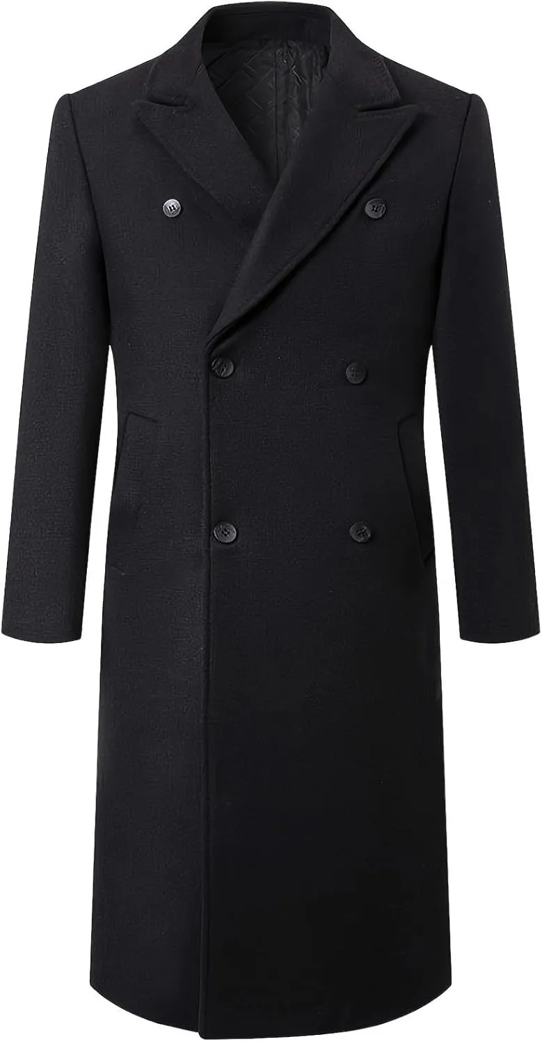 Men's Trench Coat Warm Winter Coat for Men Classic Pea Coat wih Pockets Casual Long Jacket Overcoat Walking Coat
