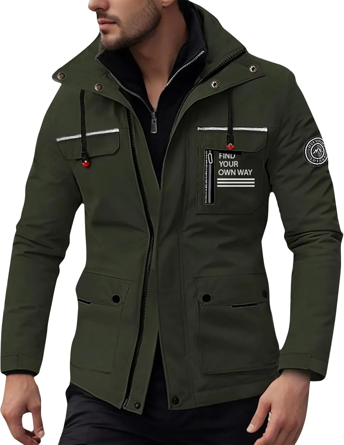 Men's Winter Solid Color Hooded Coat Waterproof Fleece Parka Thick Warm Parka Jacket with Faux Fur Removable Hood