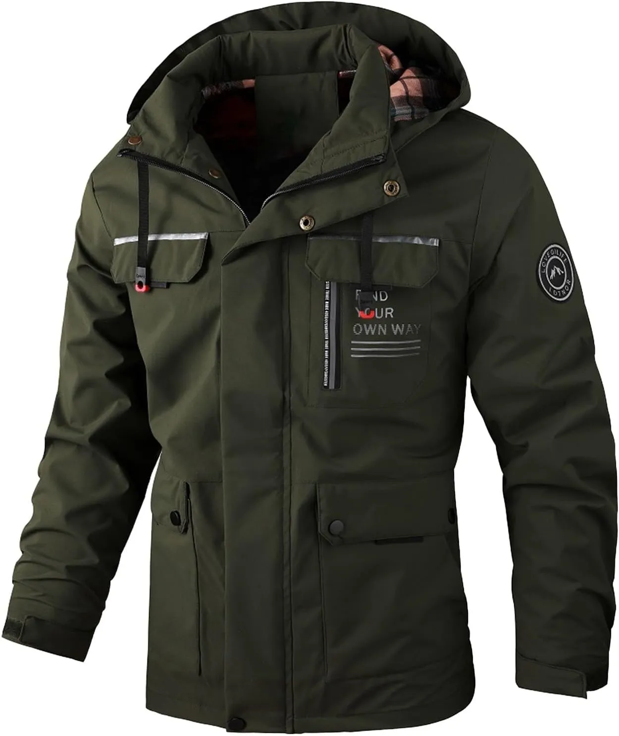 Men's Winter Solid Color Hooded Coat Waterproof Fleece Parka Thick Warm Parka Jacket with Faux Fur Removable Hood