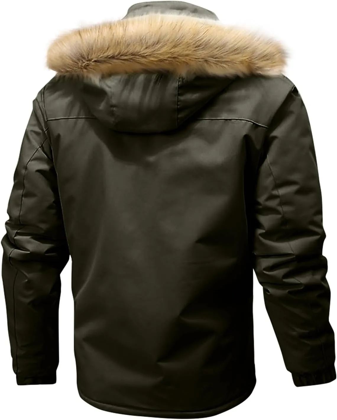 Men's Winter Solid Color Hooded Coat Waterproof Fleece Parka Thick Warm Parka Jacket with Faux Fur Removable Hood