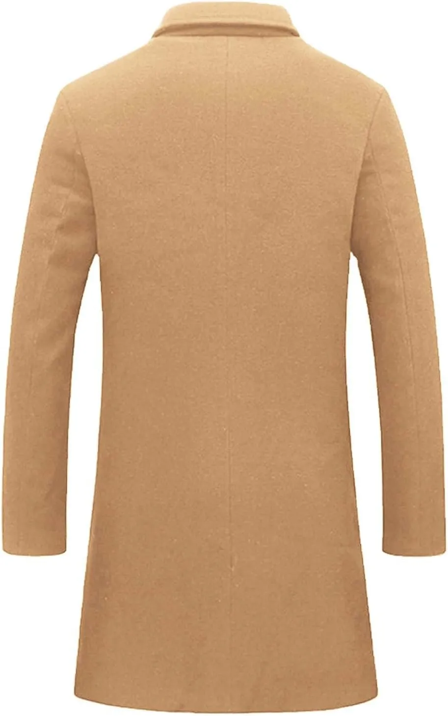 Men's Wool Blend Trench Coat Notched Lapel Collar Single Breasted Overcoat Slim Fit Warm Business Work Long Pea Coat