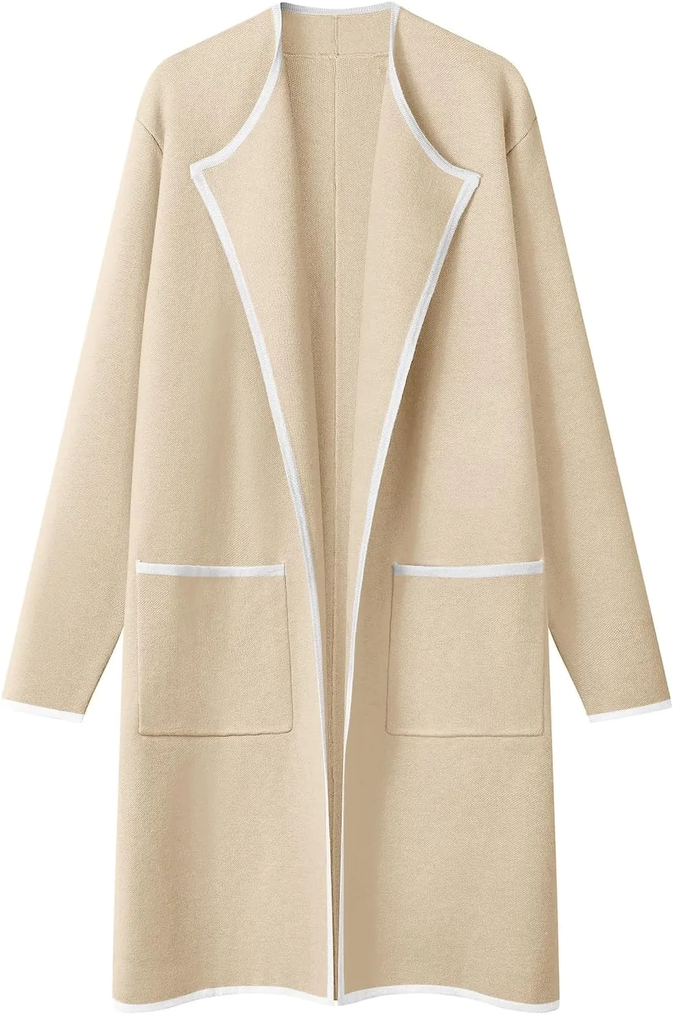 MEROKEETY Women's Open Front Coatigan Sweater Long Sleeve Casual Knit Lapel Cardigan Coat with Pockets