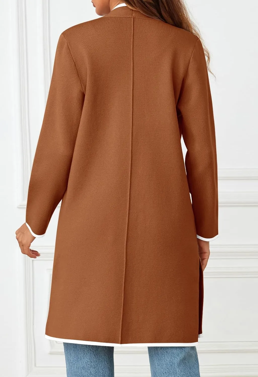 MEROKEETY Women's Open Front Coatigan Sweater Long Sleeve Casual Knit Lapel Cardigan Coat with Pockets