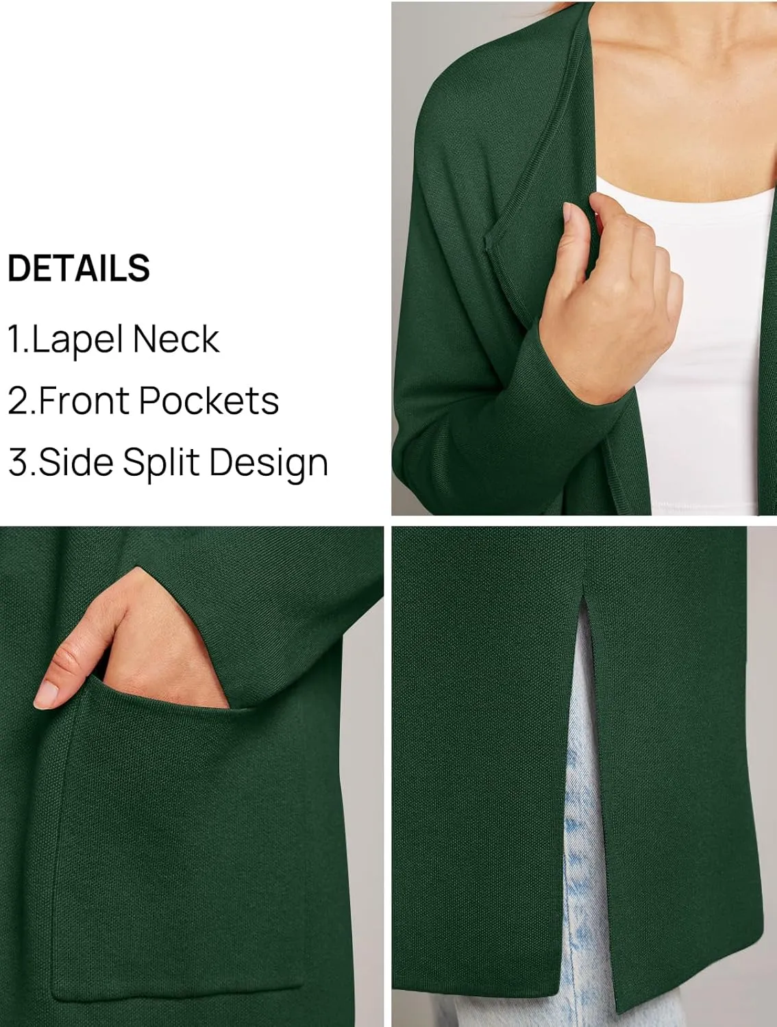 MEROKEETY Women's Open Front Coatigan Sweater Long Sleeve Casual Knit Lapel Cardigan Coat with Pockets