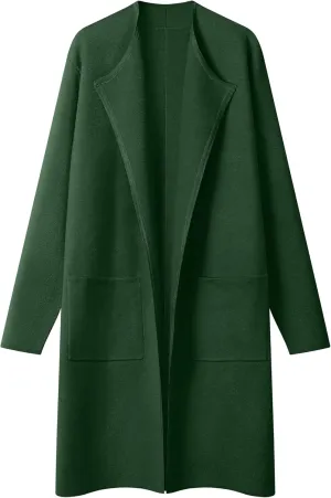 MEROKEETY Women's Open Front Coatigan Sweater Long Sleeve Casual Knit Lapel Cardigan Coat with Pockets