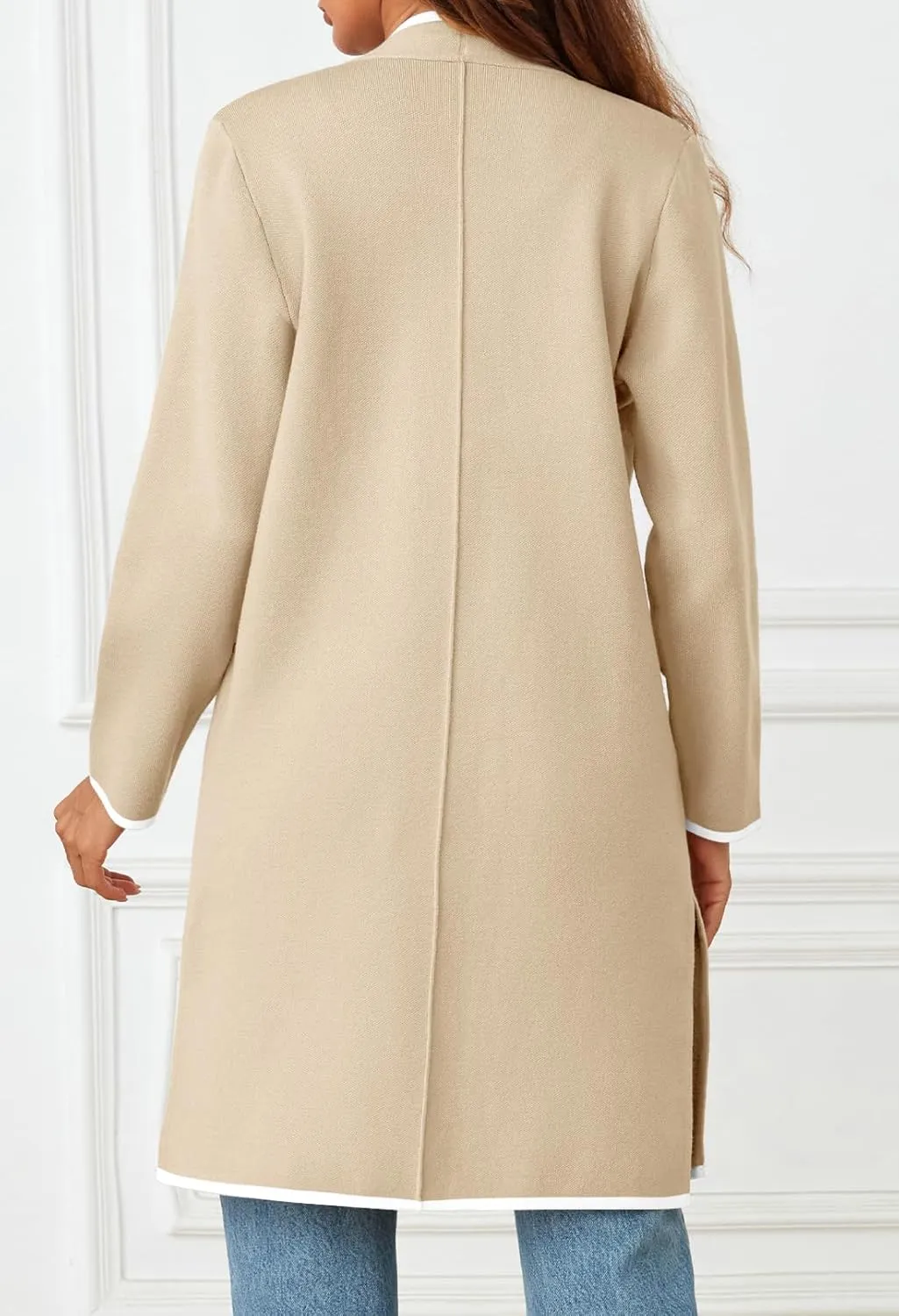 MEROKEETY Women's Open Front Coatigan Sweater Long Sleeve Casual Knit Lapel Cardigan Coat with Pockets