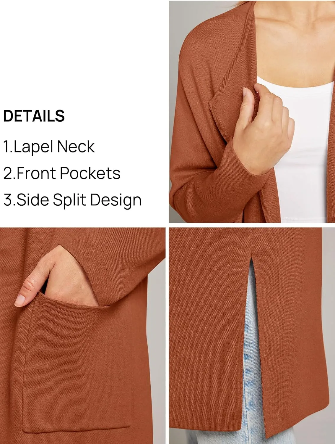 MEROKEETY Women's Open Front Coatigan Sweater Long Sleeve Casual Knit Lapel Cardigan Coat with Pockets