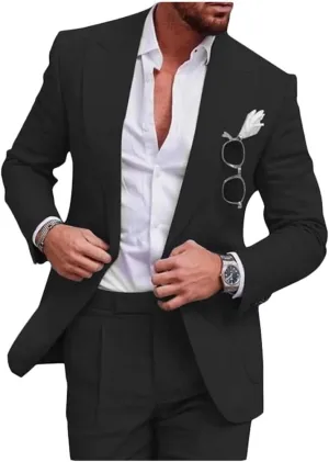 Mi Bo Tong Mens Linen Suits 2 PC Summer Beach Wedding Tuxedos Single Breasted Prom Suit Jacket Pants Set
