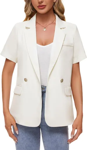 MINTLIMIT Womens Casual Blazer Short Sleeve Lapel Buttons Work Office Blazer Open Front Suit Jackets with Pockets