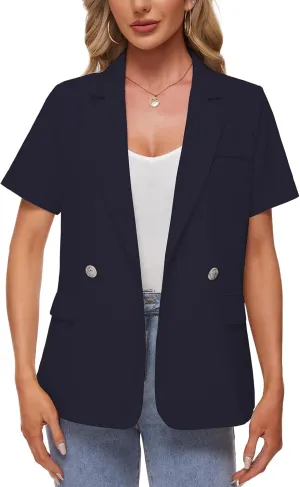 MINTLIMIT Womens Casual Blazer Short Sleeve Lapel Buttons Work Office Blazer Open Front Suit Jackets with Pockets