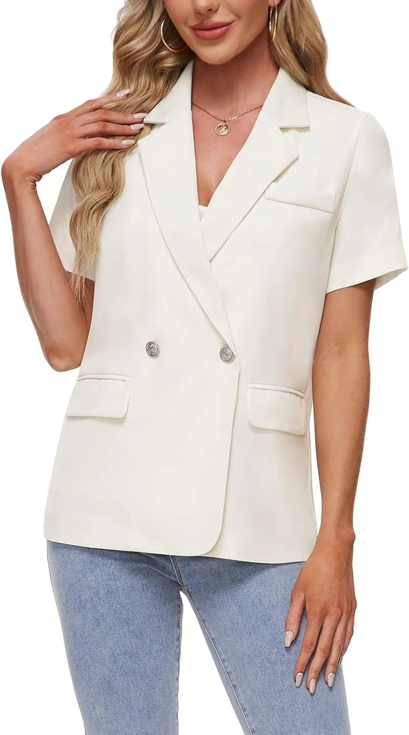 MINTLIMIT Womens Casual Blazer Short Sleeve Lapel Buttons Work Office Blazer Open Front Suit Jackets with Pockets